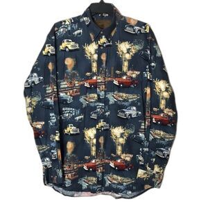 North river long sleeve button down all over truck print size medium